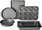 Amazon Basics 6 Piece Nonstick, Carbon Steel Oven Safe Bakeware Set with Cake, Muffin, Cookie, and Loaf Pans, 6 Piece, 16.25 x 11.75 x 6.25 inches